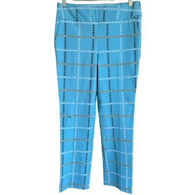 Pantalones al tobillo estilo inspirado azul aguamarina a cuadros talla 10 bolsillos mezcla de algodón $124 NUEVO Foto 1 de 4