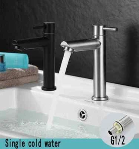Rubinetto lavabo acciaio inox 1/2" rubinetto singolo acqua fredda bagno balcone - Foto 1 di 17