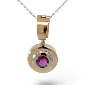 14k Yellow and White Gold 6.5mm Purplish Red Ruby Pendant with Chain (KS1019217) - Picture 1 of 7