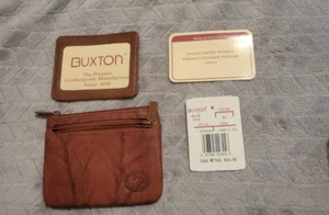 Buxton Brown Leather Zip Coin Purse & Card Holder Wallet Key Ring  3.5" x 4.5" - Picture 1 of 8