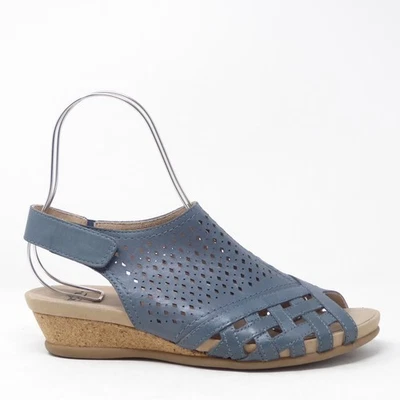 Sandalias de cuña Earth Pisa Galli Lake de cuero azul perforado talla 9,5 M Foto 1 de 4