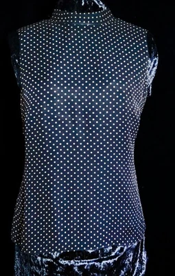 Rena Rowan 100% Silk Blouse Black Beige Dot Print Sleeveless Women’s 8 Y2K - Image 1 of 4