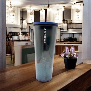 STARBUCKS CHICAGO Illinois Night BLUE SKYLINE COLD 9" CUP TUMBLER 24oz LID STRAW - Picture 1 of 22