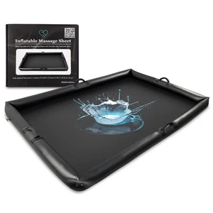 Black Inflatable Waterproof Vinyl Massage Sheet with Handles for Nuru Massage - Picture 1 of 13