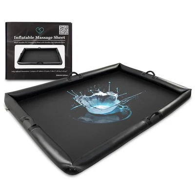 Black Inflatable Waterproof Vinyl Massage Sheet with Handles for Nuru Massage - Image 1 of 4