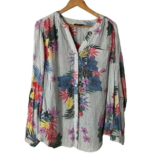 Zac & Rachel Blumen Bluse gestreift Button Down Langarm Oberteil Bohemian Gr. XL - Bild 1 von 9