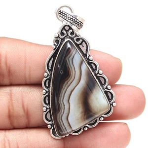 Colgante Gris Botswana Ágata Piedras Preciosas Regalo Día de San Valentín Joyería de Plata 2.75" - Imagen 1 de 7