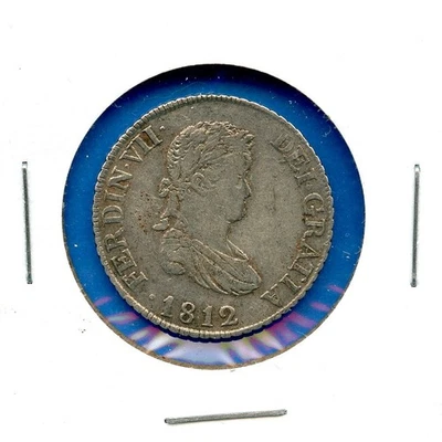 1812 Spanish 2 Reales Silver Coin Antique Colonial Era King Ferdinand VII 2R - Image 1 of 3