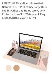 Dual-Sided Mouse Pad, Natural Cork & PU Leather Large Desk Pad for Office and... - Afbeelding 1 van 5