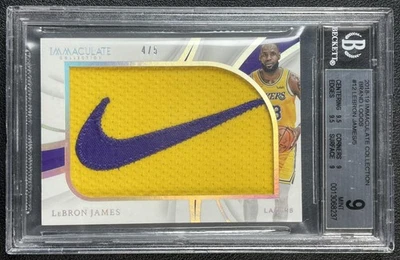 LEBRON JAMES BGS 9 2018-19 PANINI IMMACULATE GAME-WORN LOGO PATCH BRAND LOGOS /5 - Image 1 of 2