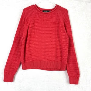 Lauren Ralph Lauren Open Knit Crochet Raglan Sleeve Sweater Womens XL Red Orange - Picture 1 of 6