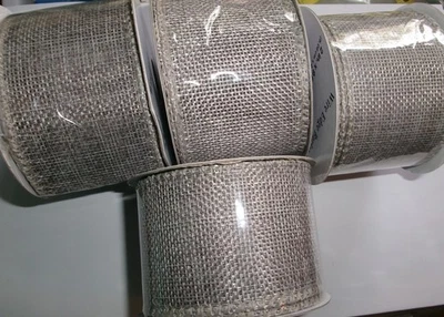 4 rolls of GRAYISH COLOR wire edge BURLAP ribbon 2in x 9 feet NEW - Image 1 of 2