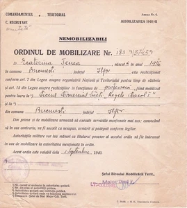 Romania, 1940, Ordine di Mobilitazione Militare - Periodo Regno - Foto 1 di 1