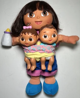 DORA THE EXPLORER Big Sister Dora with Twin Dolls Fisher Price 2004 DORA TALKS!￼ - Image 1 of 4