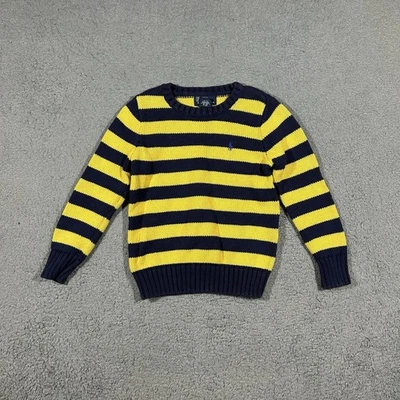 Vintage Polo Ralph Lauren Kids Navy Yellow Stripe Crewneck Sweater Size 4 #940 - Image 1 of 4