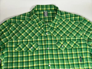 Stio Eddy Pearl Snap Shirt Size Large Lemon Lime Plaid Green - Picture 1 of 10
