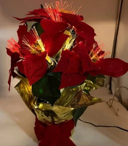 Holiday Time Beautiful Fiber Optic Red Poinsettia Plant In Box 16” Christmas - Picture 1 of 11