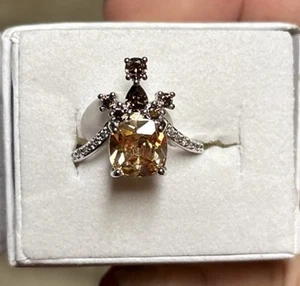 Bomb Party RBP7800 Share The Love Smokey Topaz CZ Rhodium Plating size 7 - Picture 1 of 5
