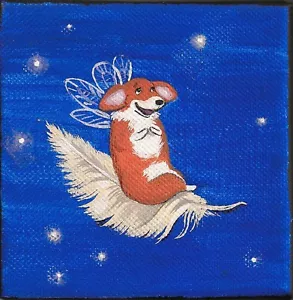 IMPRESIÓN 4X4 DE PINTURA RYTA PEMBROKE GALÉS CORGI REGALO DE HADAS ÁNGEL NAVIDAD FOLK - Imagen 1 de 1