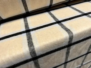 Wollmufflon Flanell gebürsteter Stoff, pro Meter - Jumbo kariert - beige - Bild 1 von 3