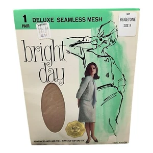 Calze a rete vintage anni 70 Bright Day Deluxe senza cuciture taglia 9 rinforzate tono beige - Foto 1 di 2