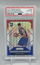 ❤️2015-16 Kristaps Porzingis Panini Prizm Red White & Blue Rookie RC PSA 10 #348