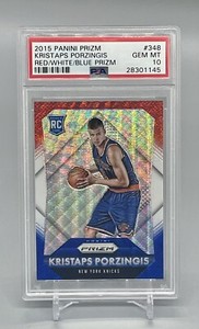 ❤️2015-16 Kristaps Porzingis Panini Prizm Red White & Blue Rookie RC PSA 10 #348