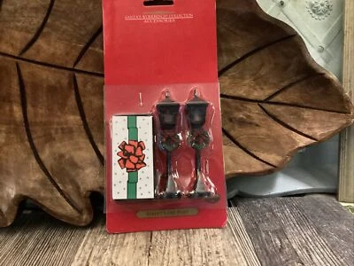 4" Santa's Workbench Street Lamp Posts w/Wreaths Battery Operated Christmas Vill - Image 1 of 4