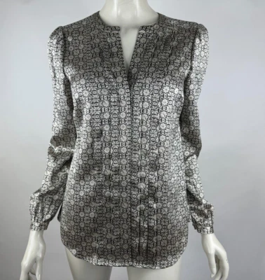 Blusa Brooks Brothers feminina de seda manga longa 6 em excelente estado usado com botões gola V - Imagem 1 de 4