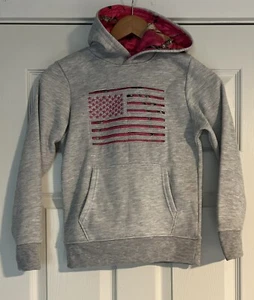 Mossy Oak Pink American Flag Girls Sweatshirt Size 10/12 Hoodie Pullover - Picture 1 of 4