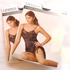 2 Pairs of Charnos Small Size Sheer 15 Denier Black Stockings with Lycra - Picture 1 of 2