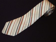 Sulka Tie Light Gold Maroon Stripe Woven Slim Woven Thin Vintage Designer Silk 