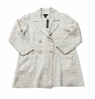 Tahari Beige Mezcla de Lana Largo Tejido Suéter Abrigo Cárdigan Doble Pecho 2X NUEVO Foto 1 de 4