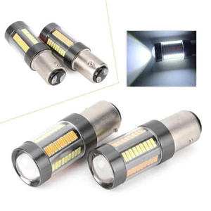 Pair 990LM Amber White Switchback 1157 Bay15d 4014 66-SMD LED Turn Signal Lamp - Picture 1 of 4
