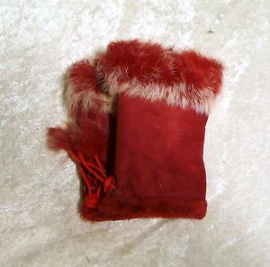 New Winter Fingerless Faux Leather Gloves Hand Wrist W/Warm Rabbit Fur