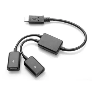 H67 USB C Plug to Dual USB Socket Cable Adapter 19cm USB OTG Charge Splitter - Picture 1 of 9