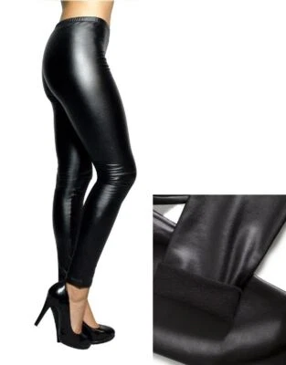 Leggings Effetto Pelle Pantaloni Termici Felpati Caldi Similpelle Slimfit Donna - Immagine 1 di 4