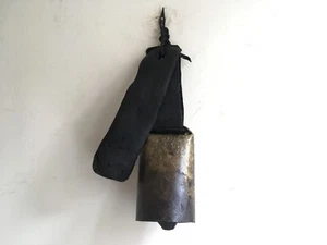 Antique Worn Brass Cattle Bell & Leather Strap Farmhouse Barn Salvage Patina - Picture 1 of 12
