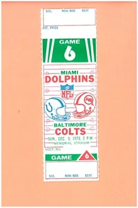 Boleto Miami Dolphins at Baltimore Colts 12-9-1973 Topps Bob Griese NFL Purdue - Imagen 1 de 2