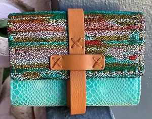 VTG 80s 90s CARLOS FALCHI Rare Snakeskin Leather Turquoise Crossbody Purse Bag - Picture 1 of 11