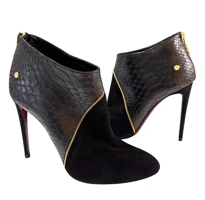 Cesare Paciotti Black Snake Leather & Suede Stiletto Heel Ankle Boots L37/R38 - Image 1 of 4