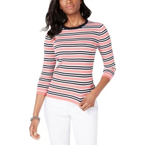 Tommy Hilfiger Womens Striped Pullover Sweater Navy Pink LS XL - Picture 1 of 1