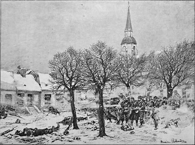 GUERRE de 1870/1871- COMBAT dans le village de CHANGÉ près du MANS - Gravure 19e - Photo 1/2
