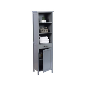 Wood Tall Storage Cabinet Display Organizer Freestanding Cupboard Grey