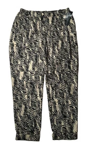 NEW Womens Apt 9 Tan Black Print Modern Fit Paper Bag Soft Elastic Waist Pants S - Picture 1 of 8