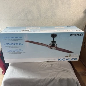 Kichler 56" Ceiling Fan Satin Black Antique Pewter Accents Downrod Mount NIB - Picture 1 of 1
