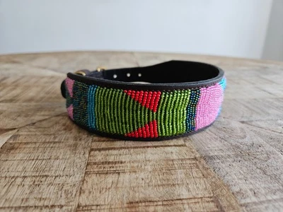 Handmade African Beaded Leather Dog Collar | Maasai Pet Collar | Unique Pet Gift - Image 1 of 4
