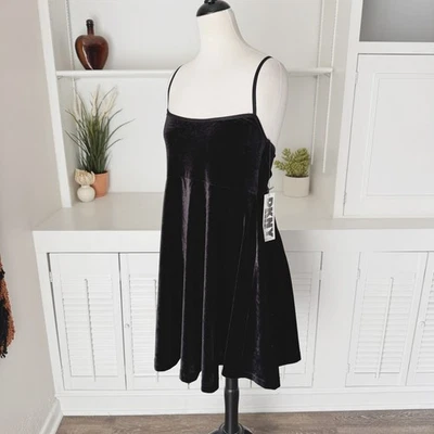 NWT Vintage DKNY Black Velvet Babydoll Mini Dress Size L - Image 1 of 4