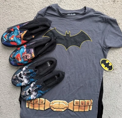 3 Lot DC Comics Mens 9 Batman and Superman Canvas Shoes & Cape T Shirt M New - Image 1 of 4