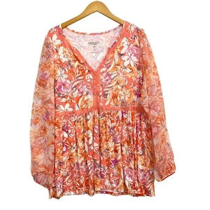 Superweiches by Torrid Stricktop Damen Gr. 3 orange Blumen transparent Schößchen Tunika - Bild 1 von 10